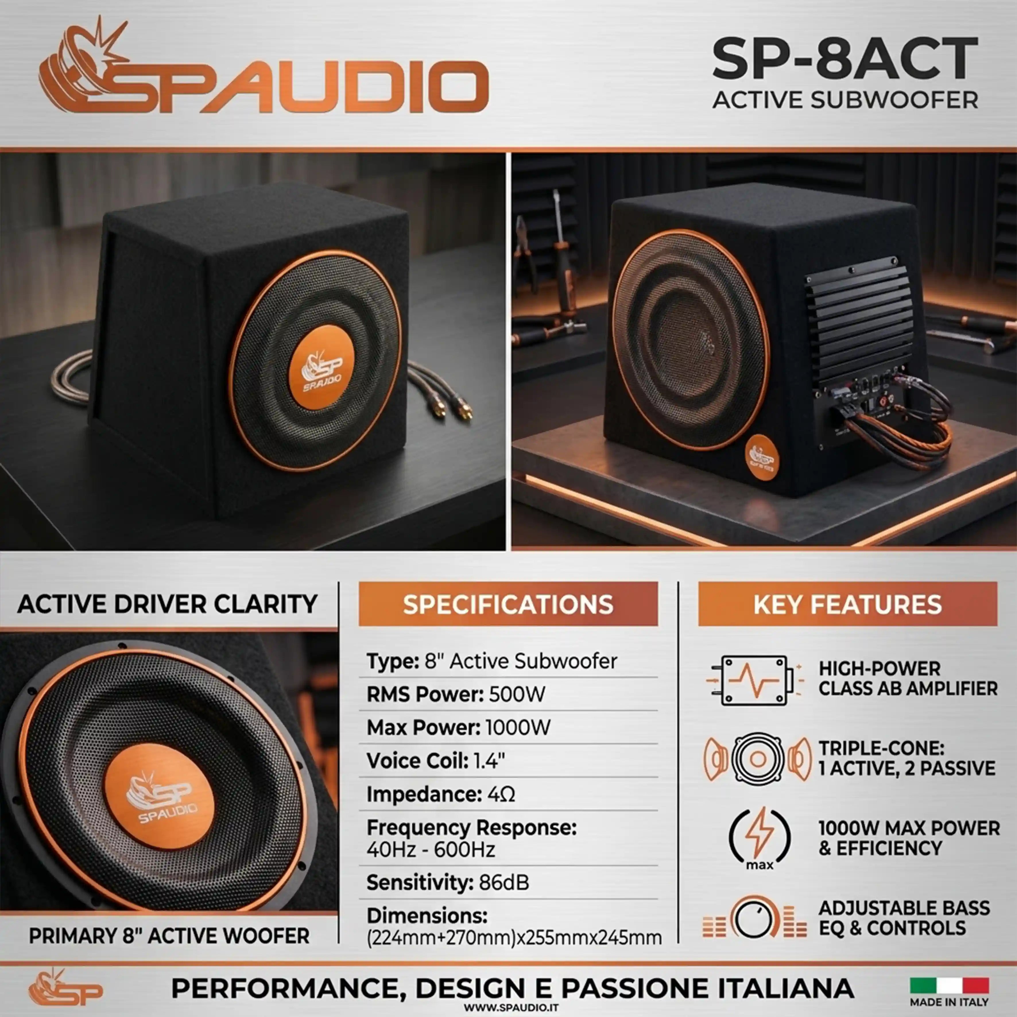 SP-8ACT (1 ACTIVE 8” SUBWOOFER + 2 PASSIVE 8” SUBWOOFER)