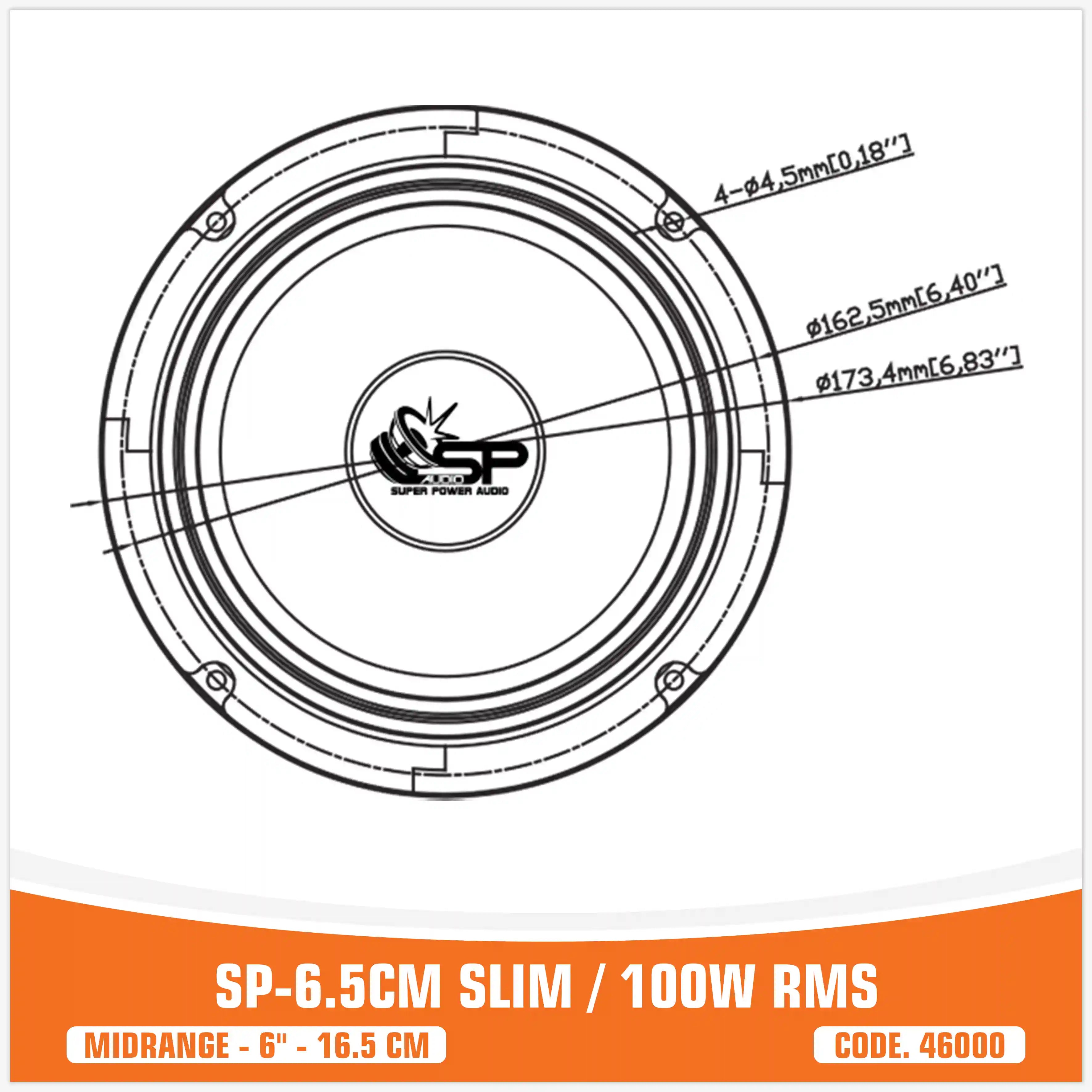 SP 6.5CM SLIM MIDRANGE SUPER BASSO 6,5"/16,5CM 100W RMS (PREZZO COPPIA)