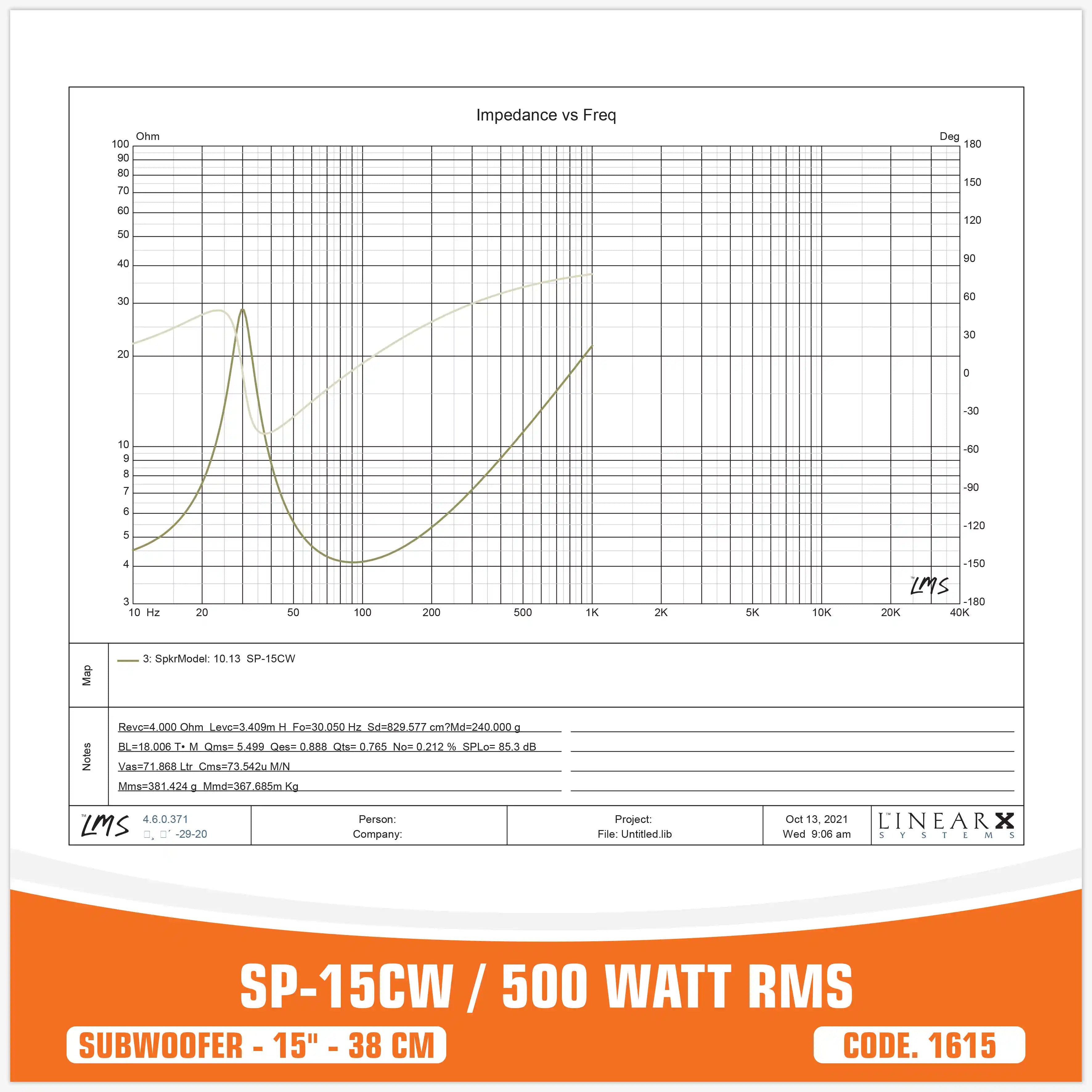 SP 15CW MIGLIOR PREZZO SUBWOOFER 15"/38CM 400WATT RMS (PREZZO UNITARIO)