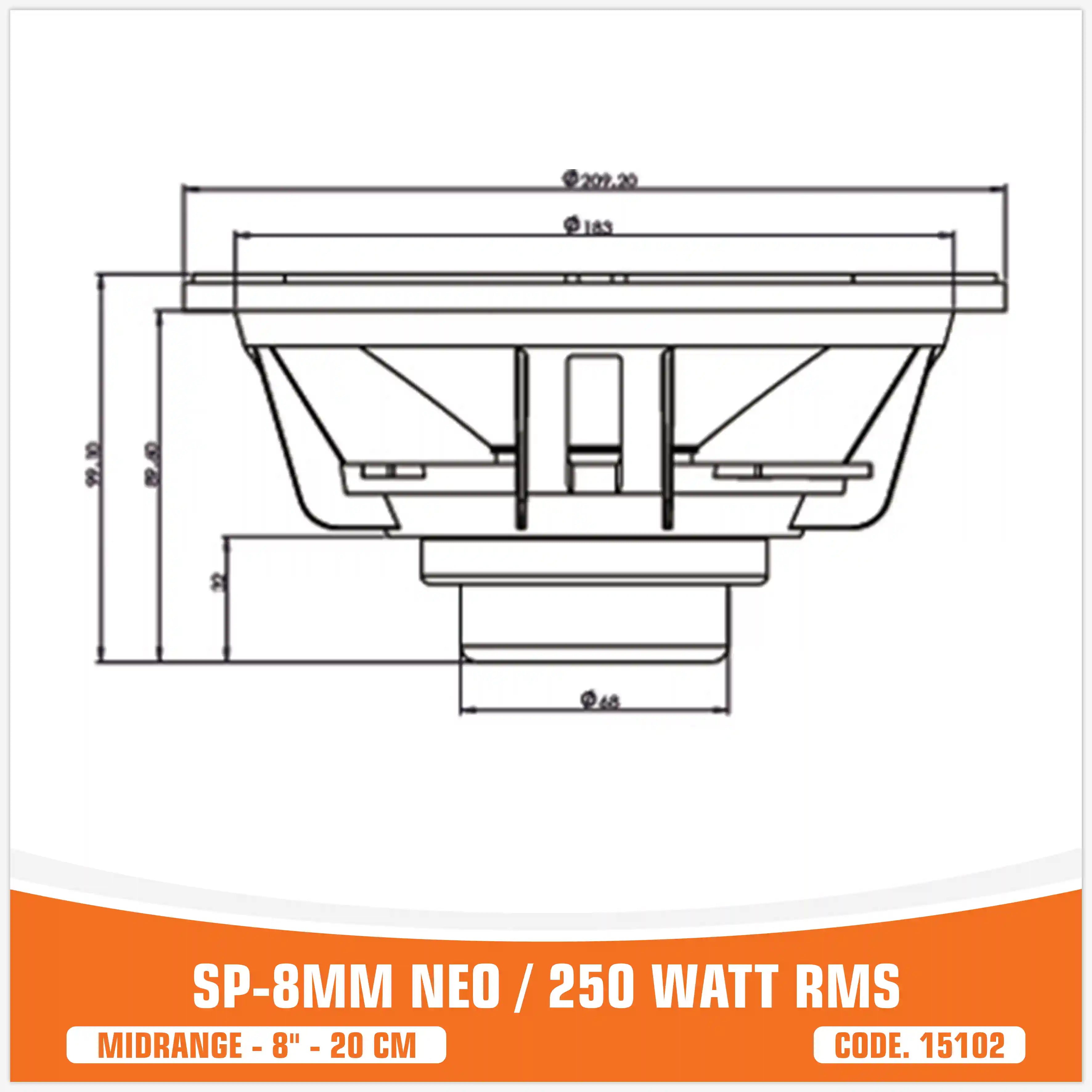 SP 8MM NEO MIDRANGE ESTREMO8"/20CM MAGNETE NEODIMIO 250W RMS (PREZZO UNITARIO)