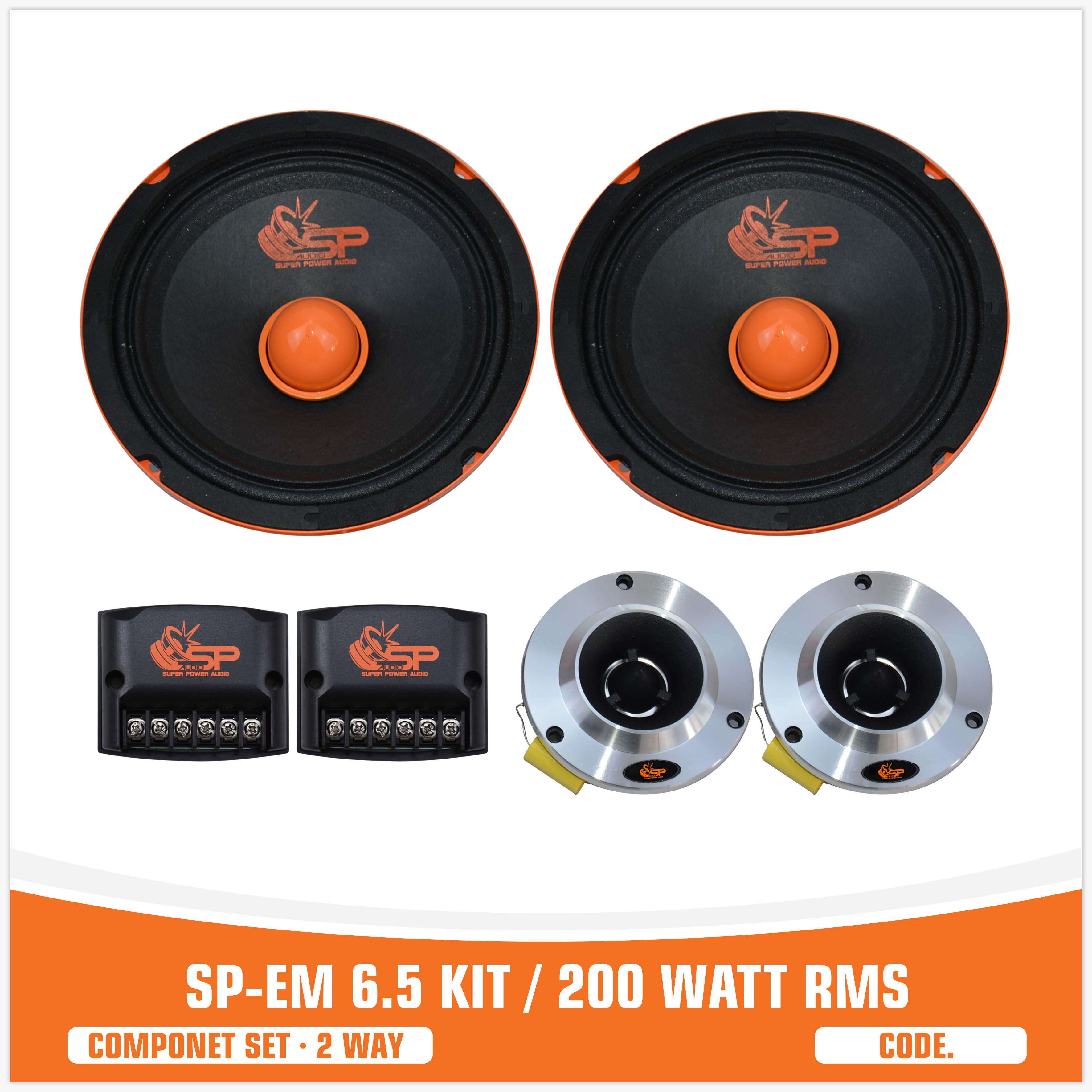 SP EM 6.5KIT 2 WAY 2 WOOFER +2 TW + 2 CROSS 200W RMS (KIT PRICE)