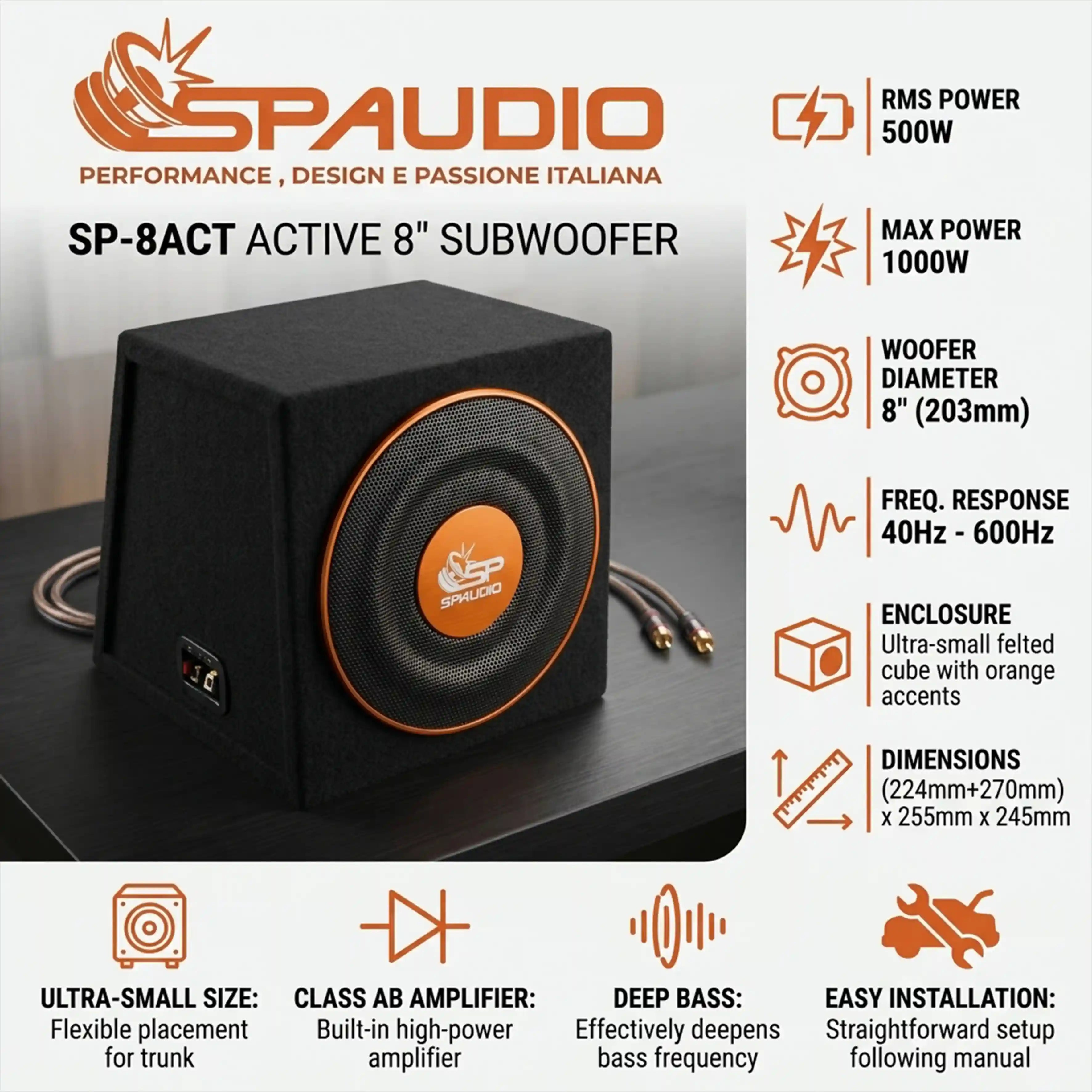 SP-8ACT (1 ACTIVE 8” SUBWOOFER + 2 PASSIVE 8” SUBWOOFER)