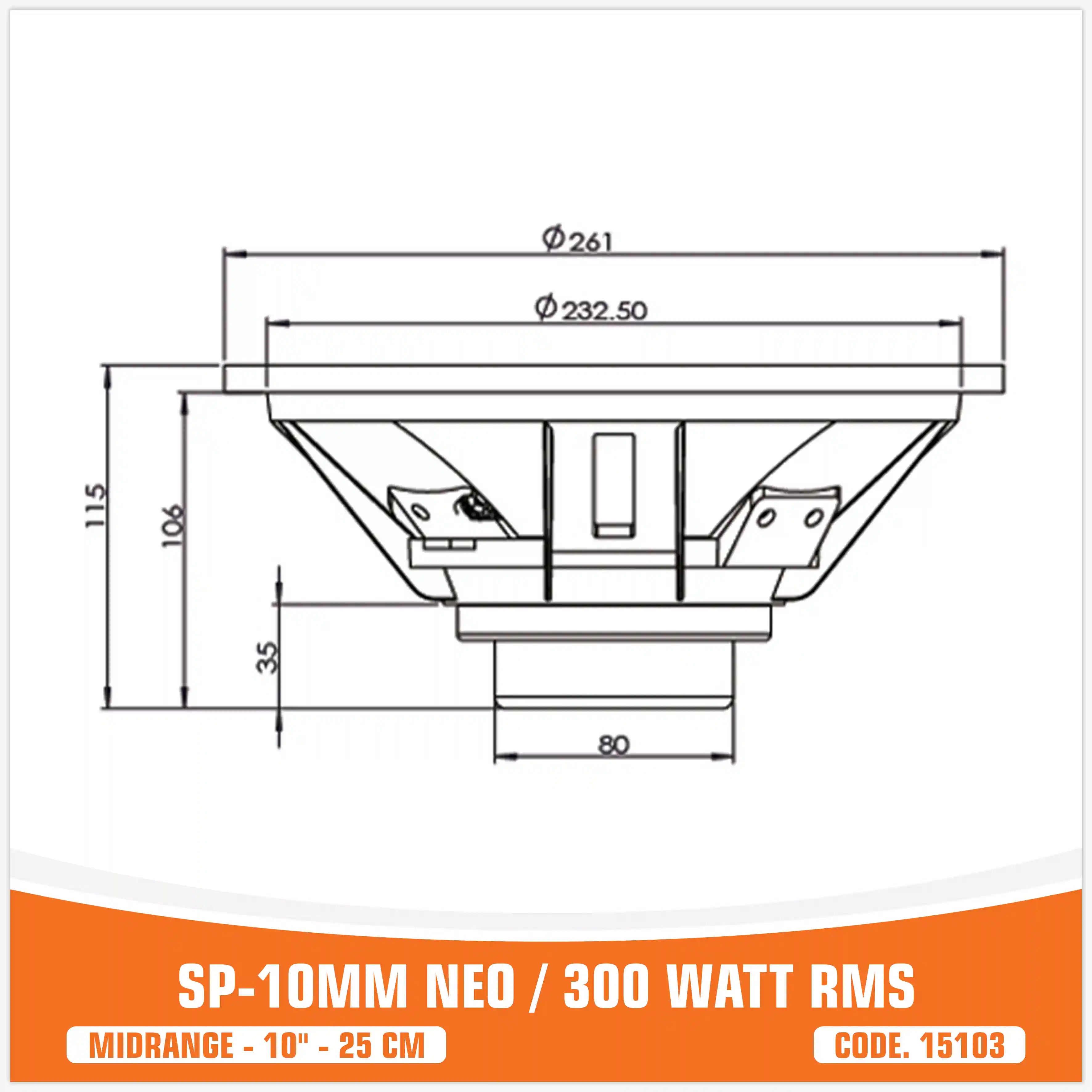 SP 10MM NEO MIDRANGE ESTREMO 10"/25CM MAGNETE NEODIMIO 300W RMS (PREZZO UNITARIO)
