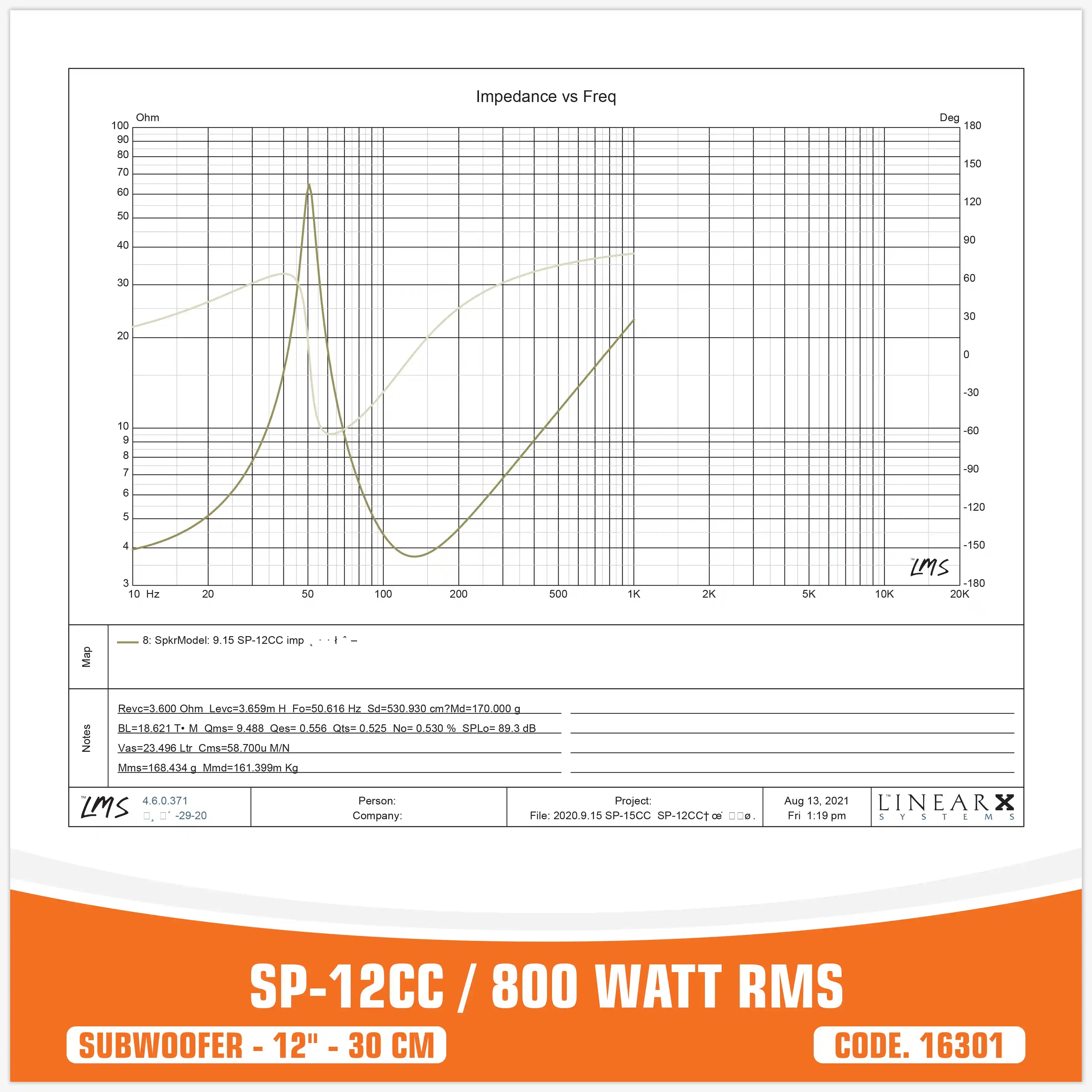 SP 12CC SUBWOOFER 12"/30CM 800WATT RMS (PREZZO UNITARIO)