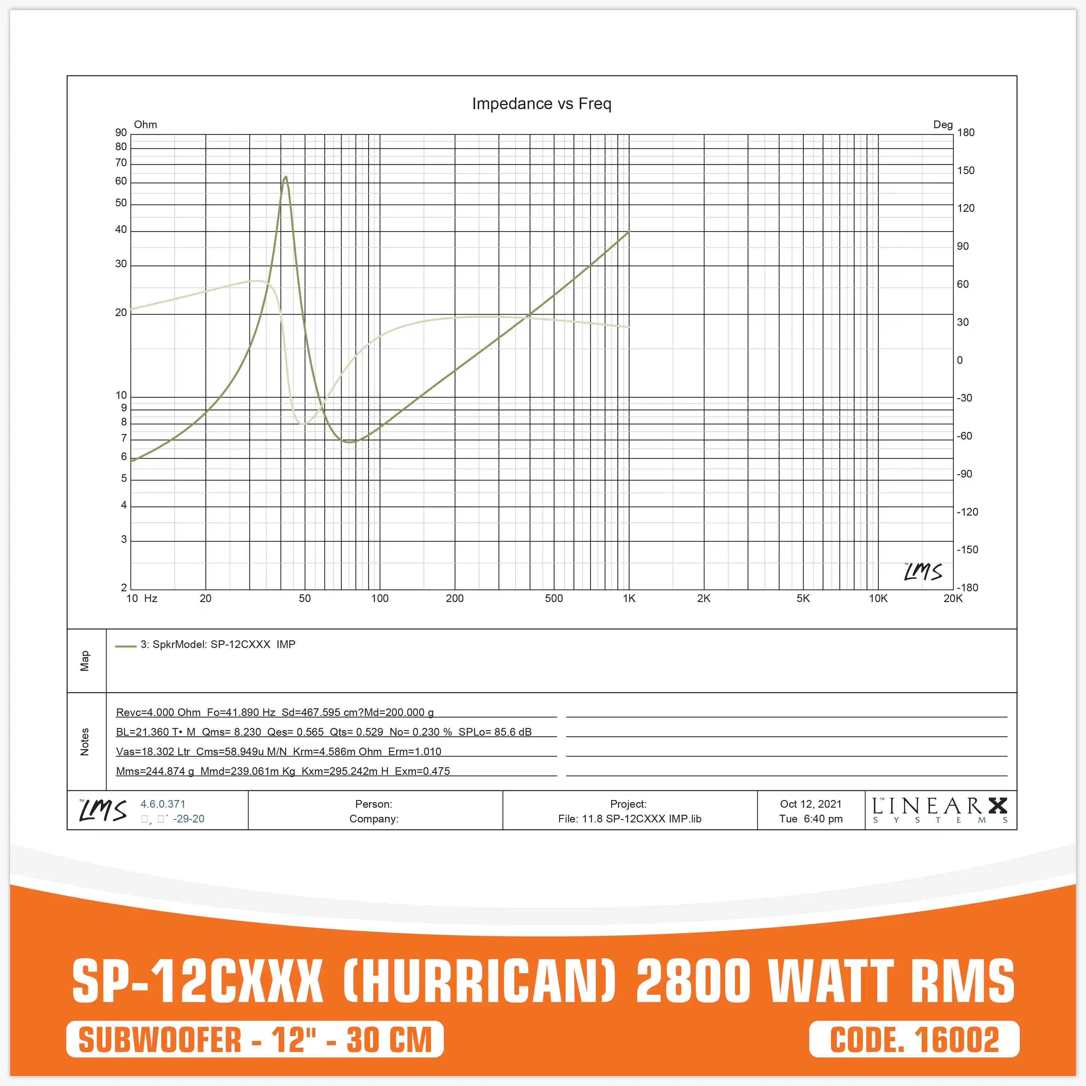 SP 12CXXX SUBWOOFER 12"/30CM 2800WATT RMS (PREZZO UNITARIO)