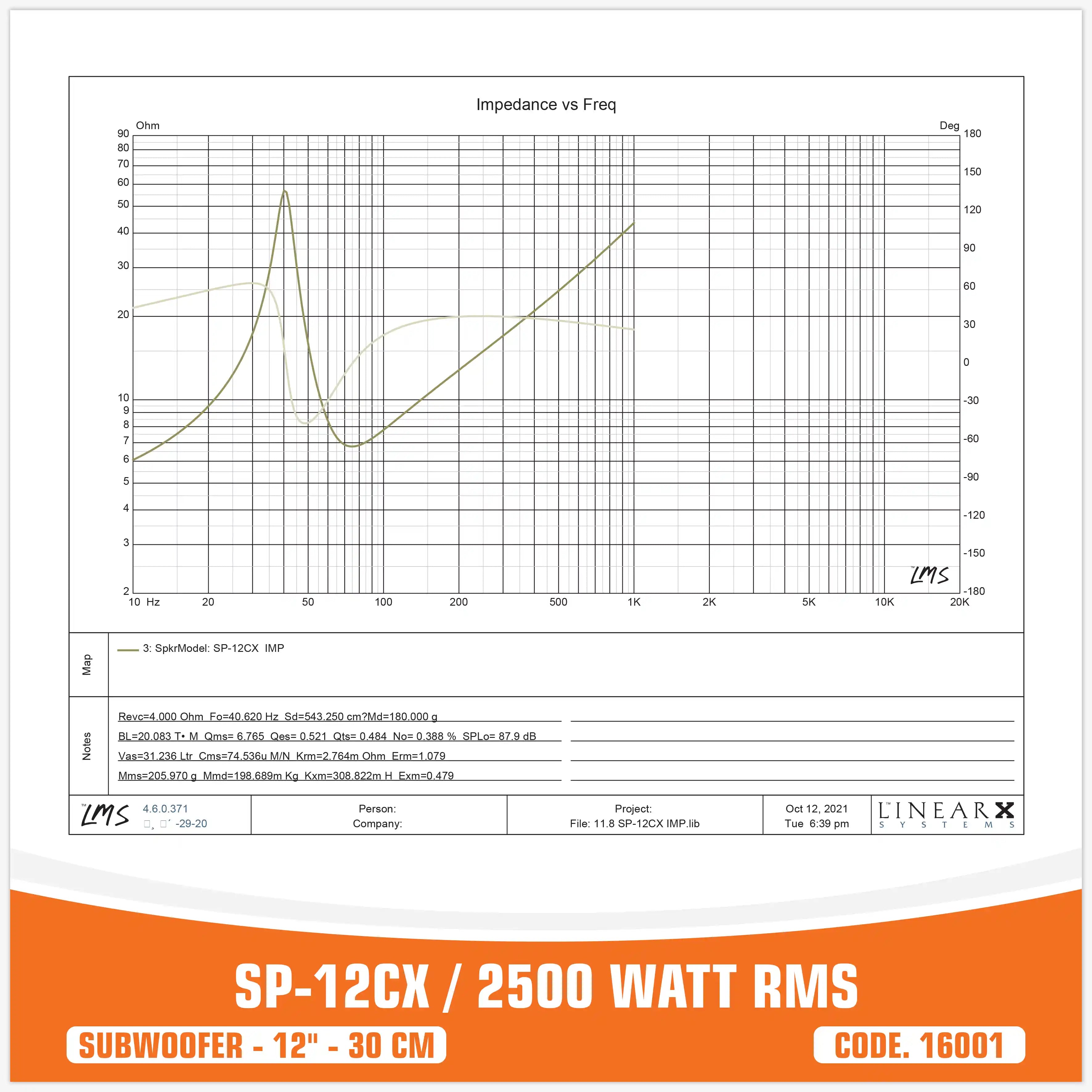 SP 12CX SUBWOOFER 12"/30CM 2500WATT RMS (PREZZO SINGOLO)