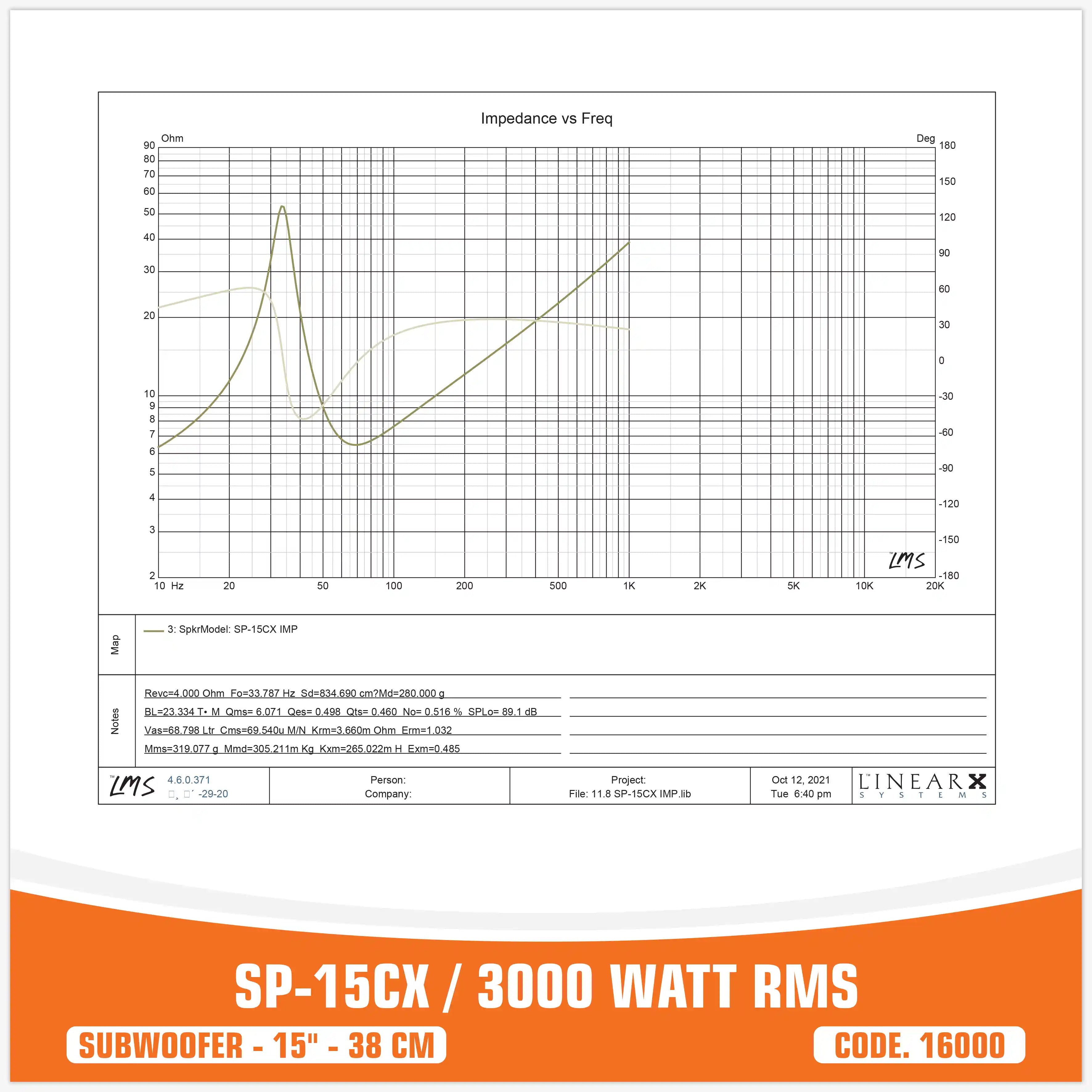 SP 15CX SUBWOOFER 15"/38CM 3000WATT RMS (PREZZO SINGOLO)