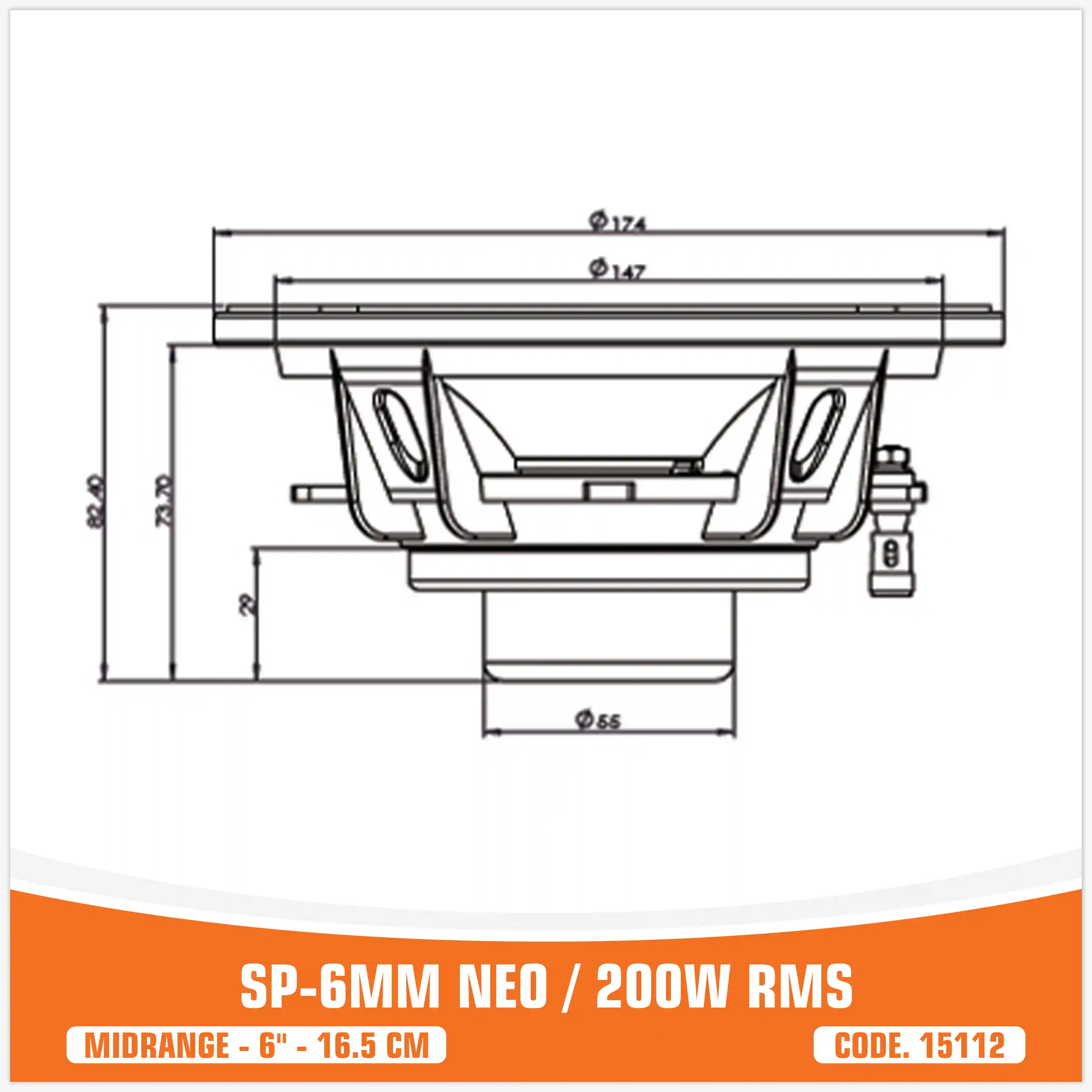 SP 6MM NEO MIDRANGE ESTREMO 6,5"/16,5CM MAGNETE NEODIMIO 200W RMS (PREZZO SINGOLO)