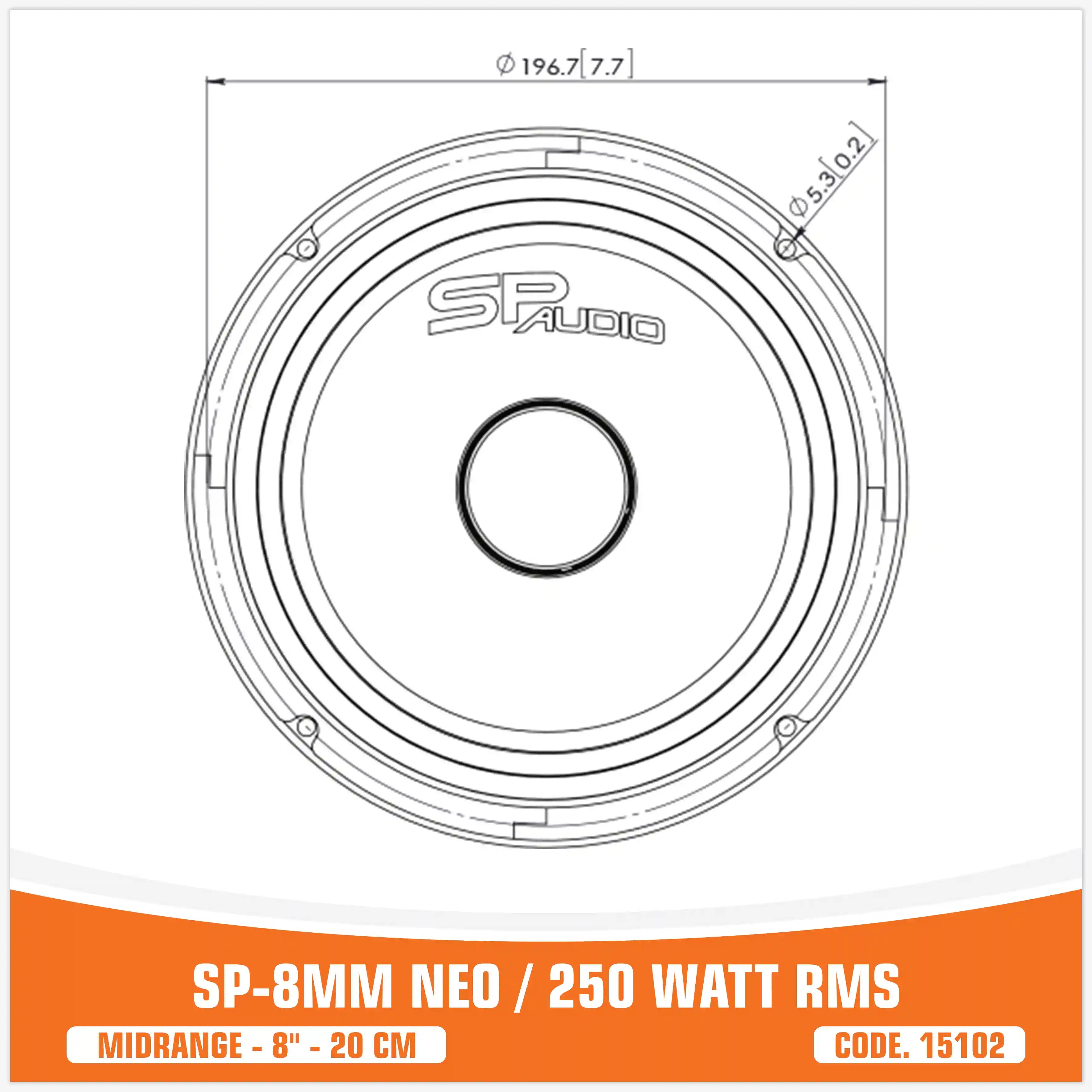 SP 8MM NEO MIDRANGE ESTREMO8"/20CM MAGNETE NEODIMIO 250W RMS (PREZZO UNITARIO)