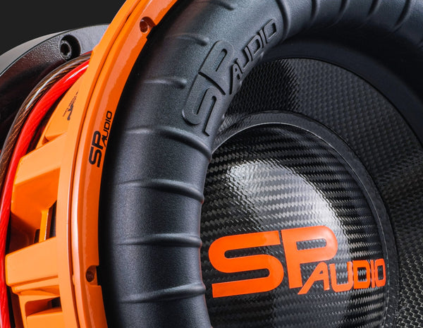 SP15X carbon fibre cone close-up with SP Audio logo