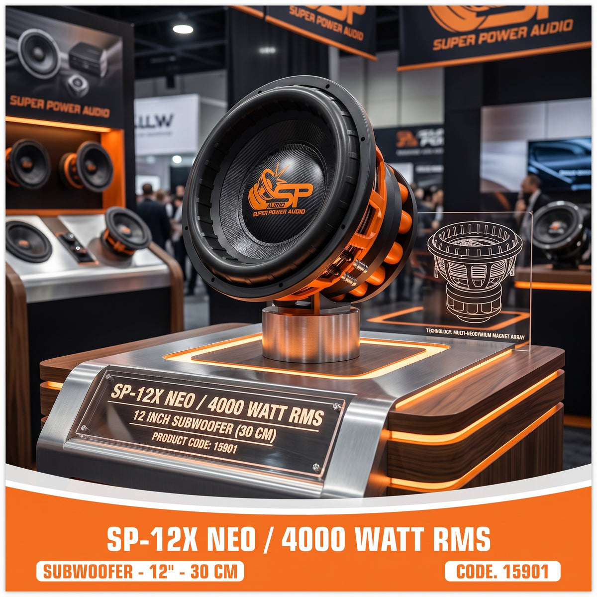 SP-12X NEO subwoofer on the SP Audio stand, 4000 W RMS