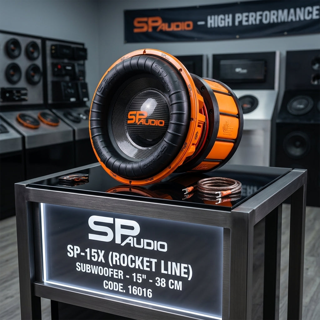 SP-15X ROCKET LINE subwoofer 15 inch on display in an SP Audio showroom