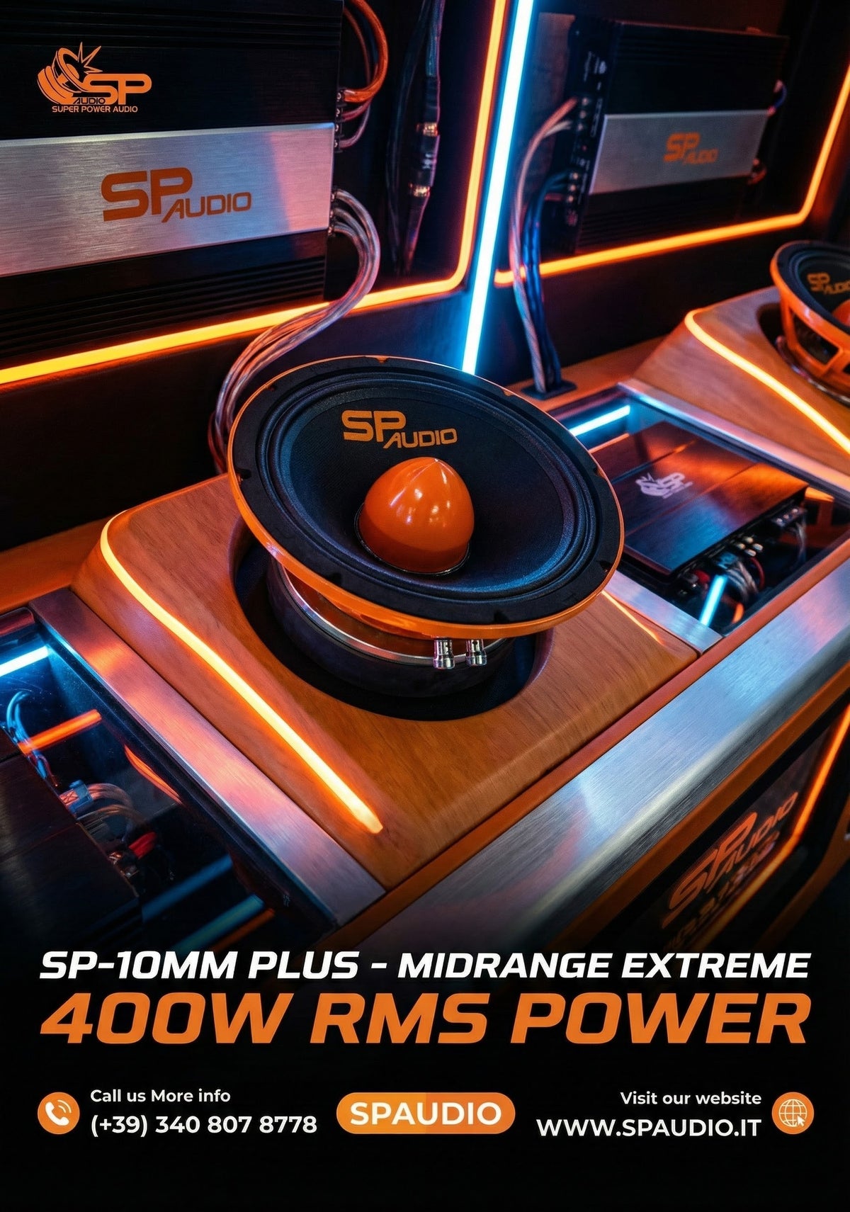 SP 10MM PLUS 10 inch midrange extreme mounted in a custom SPL install with SP Audio amplifiers
