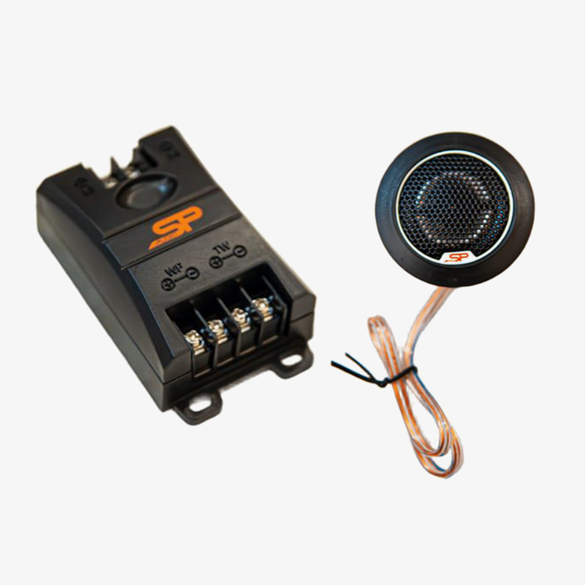 SP 6.5C KIT - crossover and tweeter, white background