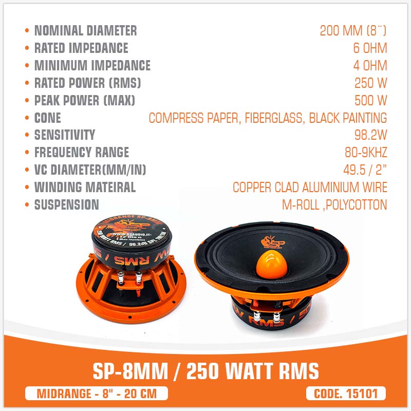 (8MM   میدرنج)
 (8 "/ 20CM)
(250 W RMS)
(قیمت جفت)