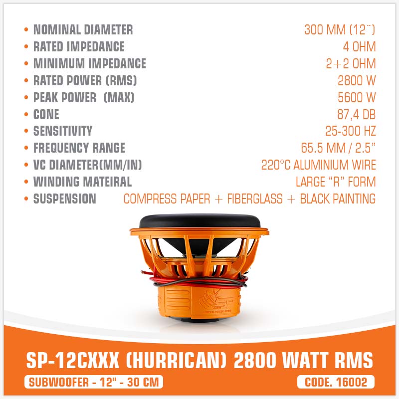 SP 12CXXX SUBWOOFER 12"/30CM 2800WATT RMS (PREZZO UNITARIO)