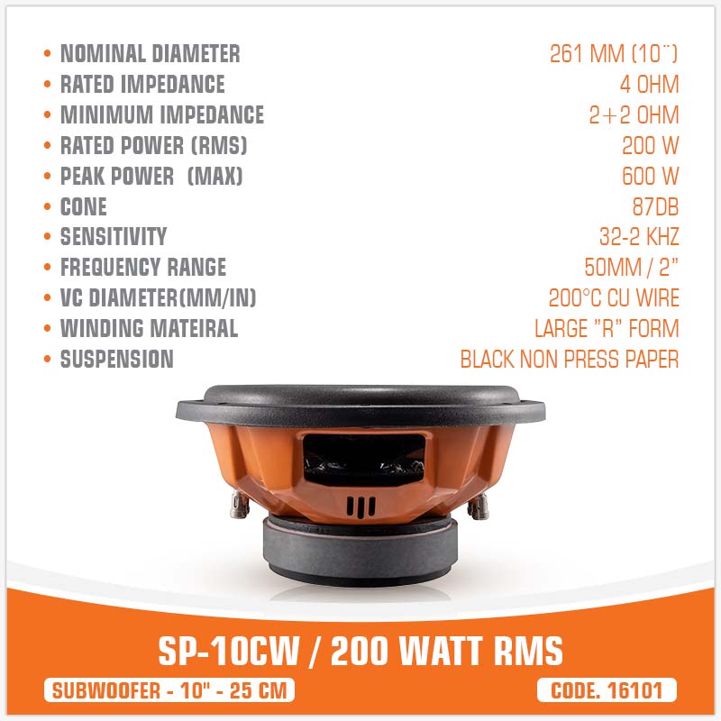 SP 10CW  SUBGRAVE 10"/25CM 200WATT RMS (PRECIO UNITARIO)